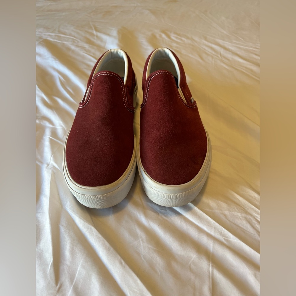 Vans Classic Slip-On Stacked Platform Shoe Sneaker Suede Pomegranate Red